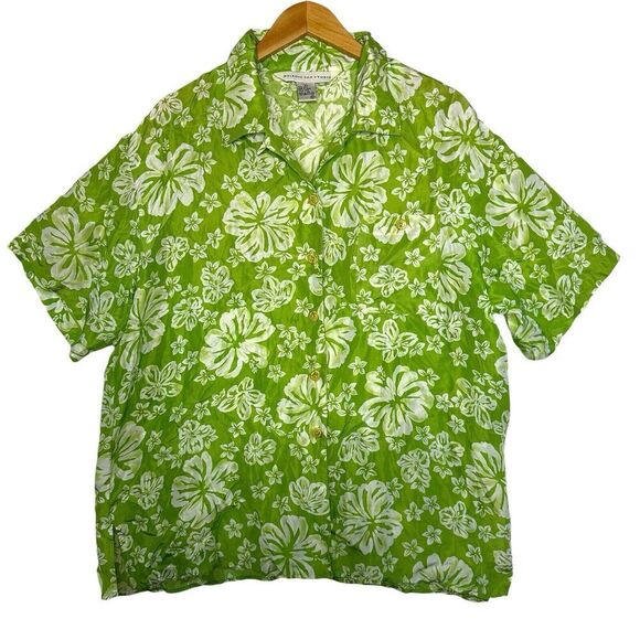 Vintage Melrose Silk Studio Hawaiian Tropical Button Shirt Sz XL Lime Green - Picture 1 of 4